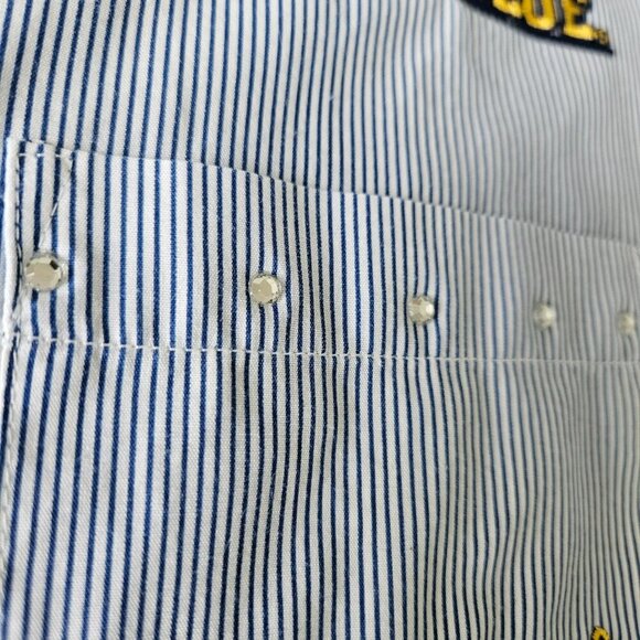 Michigan Wolverines Button Shirt Size 1X Las Olas Stripe Rhinestone NCAA Vtg 90s - Picture 11 of 16
